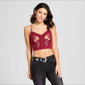 Women’s Strappy V-Neck Embroidered Crop Top